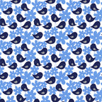 Navy blue birds soft blue daisy flowers white background children's novelty quilting fabric patchwork sewing projects