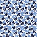 Birds daisy flowers navy blue white fabric for children's quilts and nursery patchwork projects