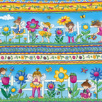 Fairy girls novelty border stripe aqua yellow pink fabric for children's quilts girls' quilts and patchwork sewing projects