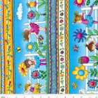 Fairy girls novelty border stripe aqua yellow pink fabric for children's quilts girls' quilts and patchwork sewing projects