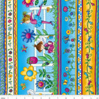 Fairy girls novelty border stripe aqua yellow pink fabric for children's quilts girls' quilts and patchwork sewing projects