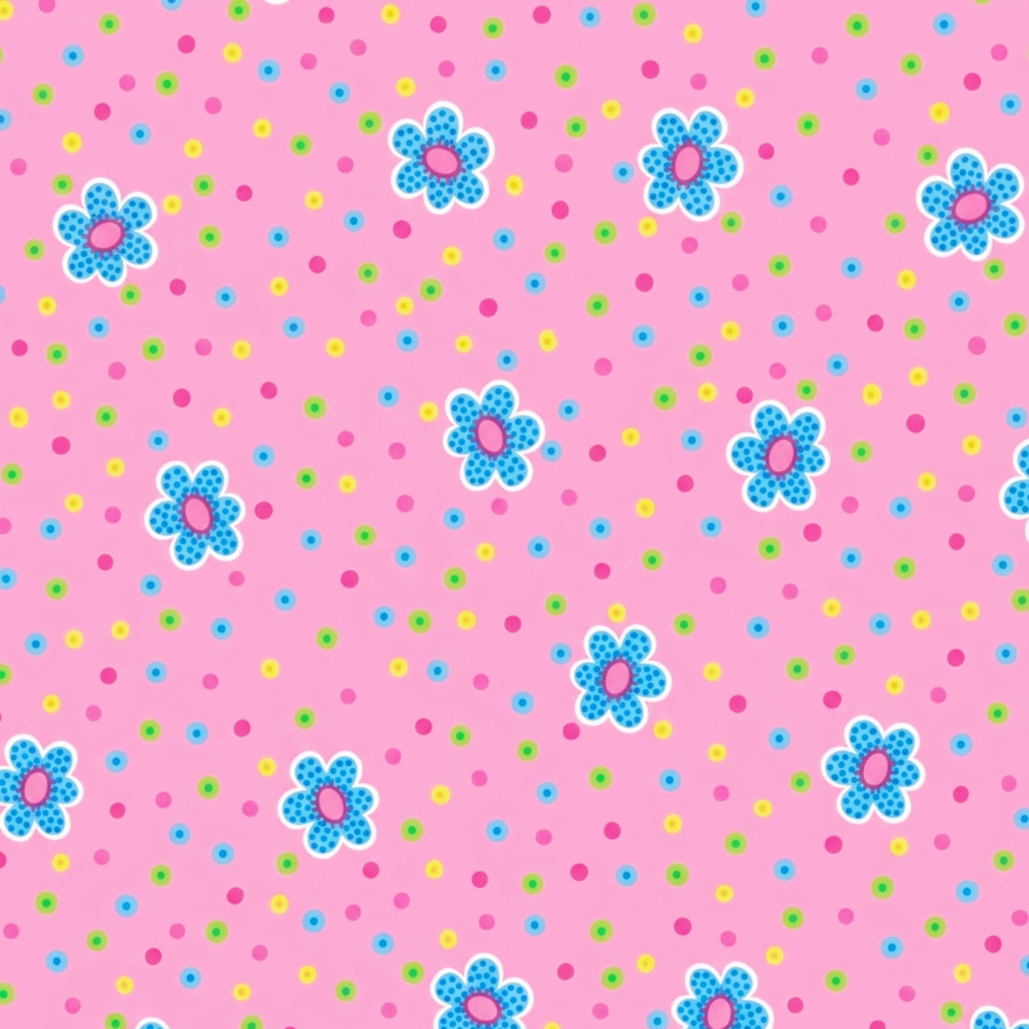 Tossed daisy flowers aqua pink novelty fabric for children's quilts girls' quilts and patchwork sewing projects