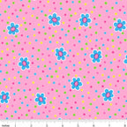 Tossed daisy flowers aqua pink novelty fabric for children's quilts girls' quilts and patchwork sewing projects