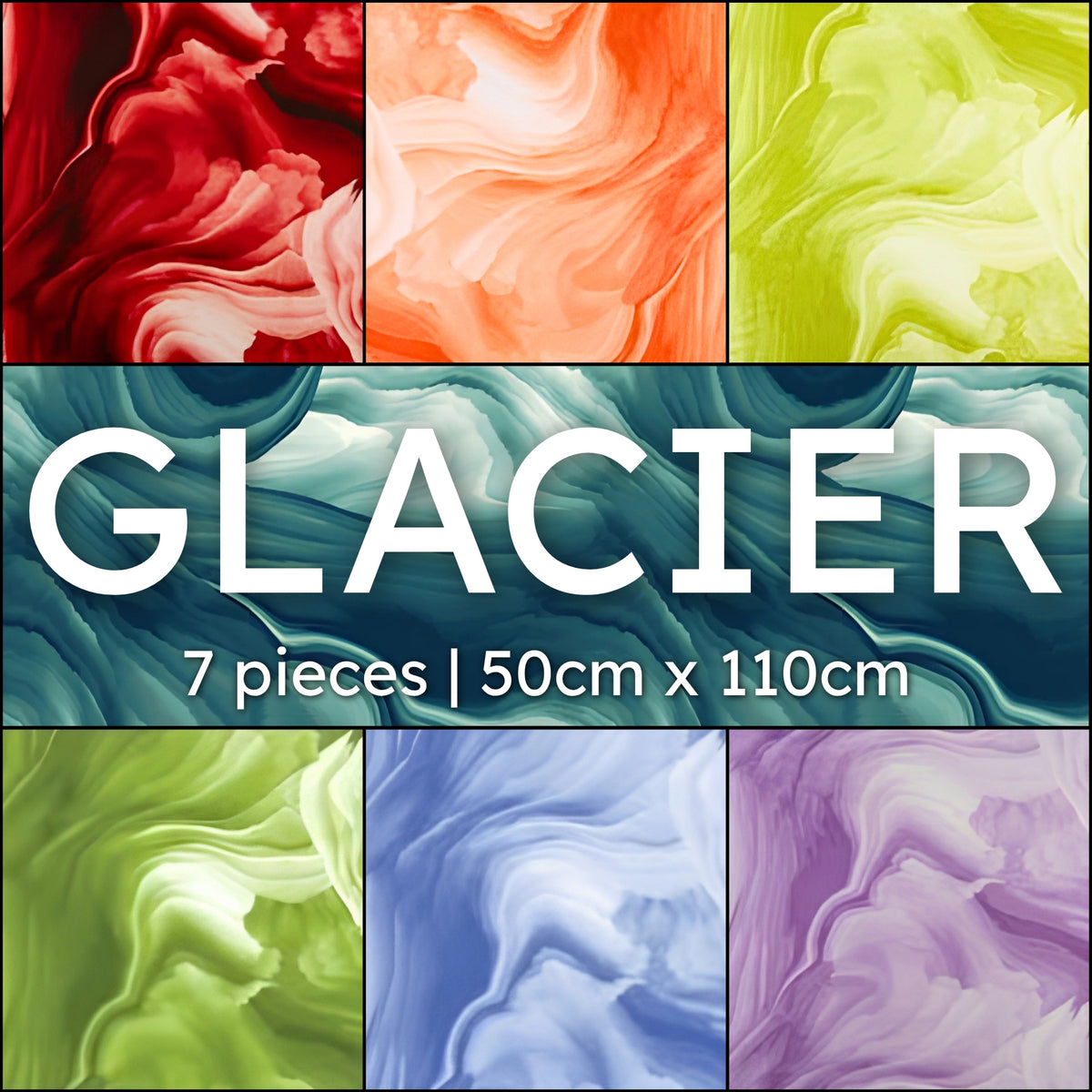 Glacier Waves half metre bundle seven colourways watercolour ombre blender quilting cotton red orange lime green blue lavender purple patchwork sewing projects
