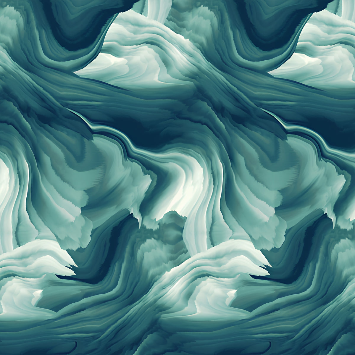 Glacier Waves Teal deep teal aqua white swirling watercolour ombre tonal blender quilting cotton for ocean coastal quilts cool-toned patchwork sewing projects