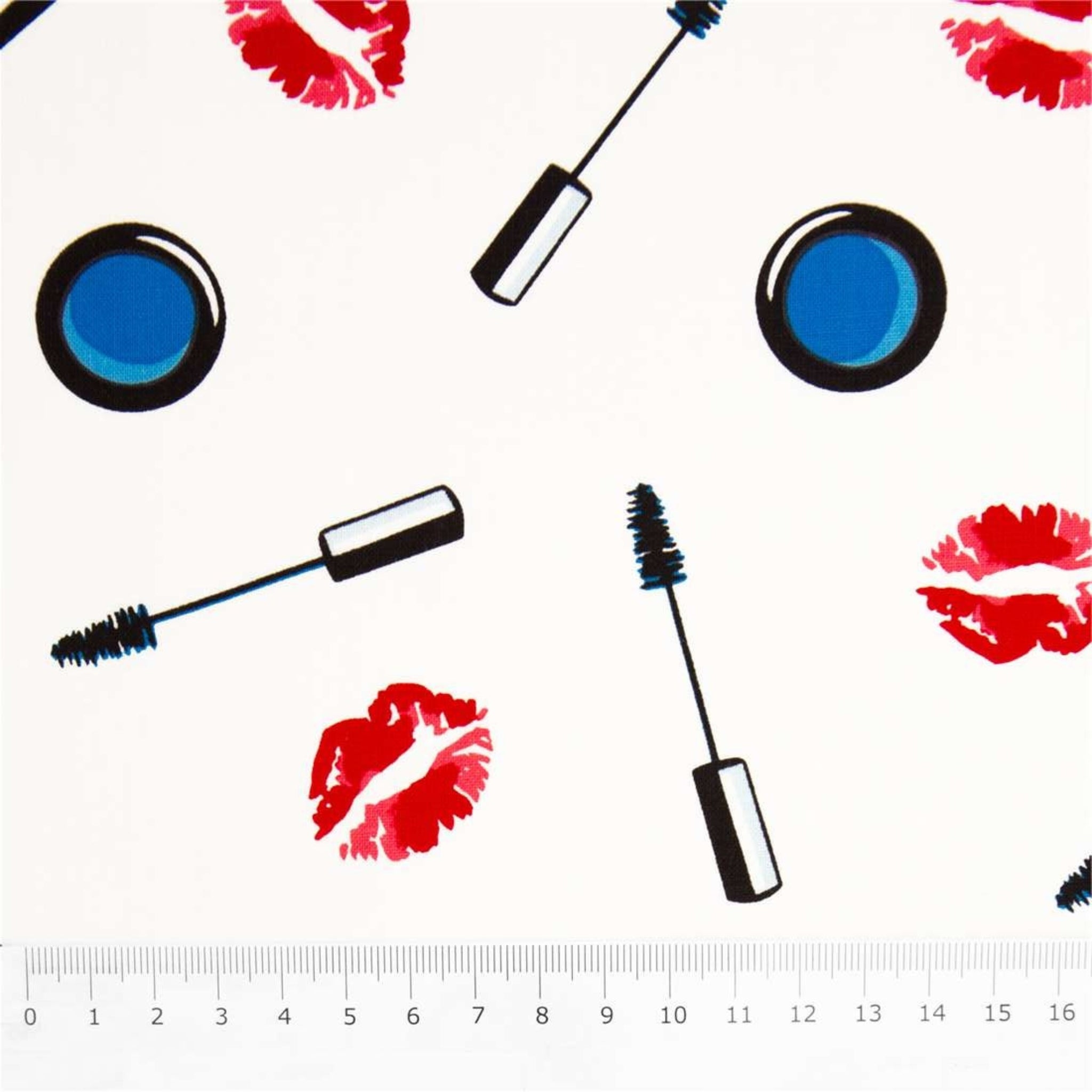 Kisses mascara makeup eyeshadow red blue black cream fabric for girls quilts novelty cosmetic bag patchwork sewing projects