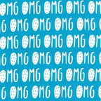 OMG text repeat white aqua blue Y2K novelty fabric for girls quilts tote bags patchwork sewing projects