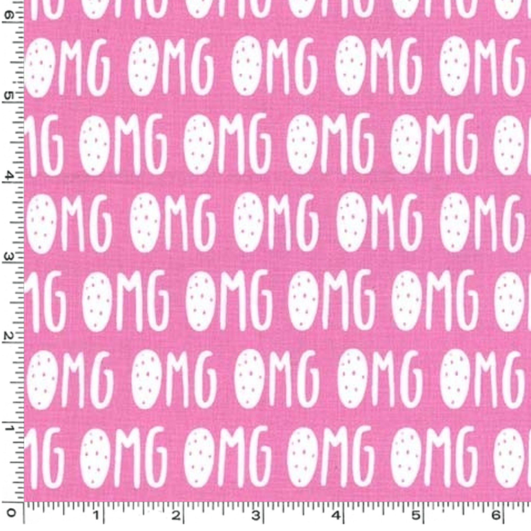 OMG text repeat white candy pink Y2K novelty fabric for girls quilts tote bags patchwork sewing projects