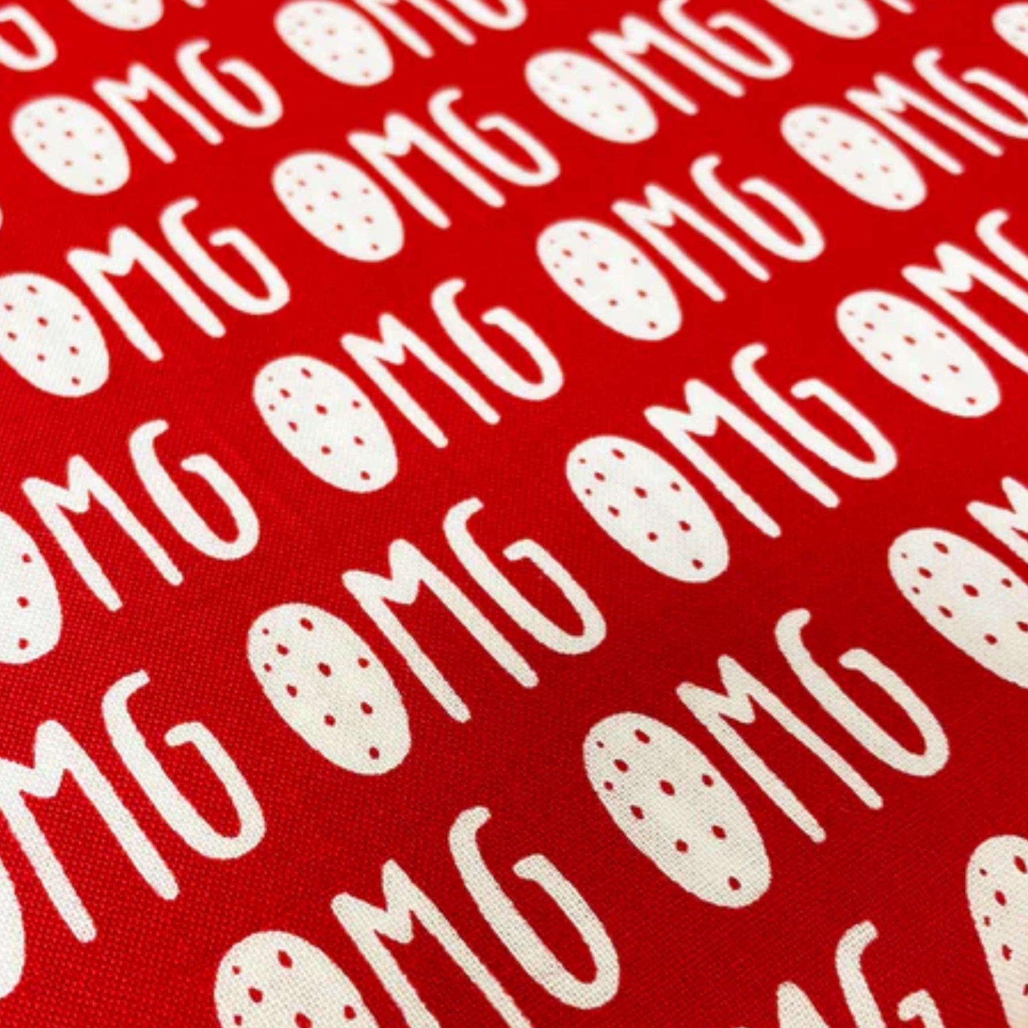 OMG text repeat white red Y2K novelty fabric for girls quilts tote bags patchwork sewing projects