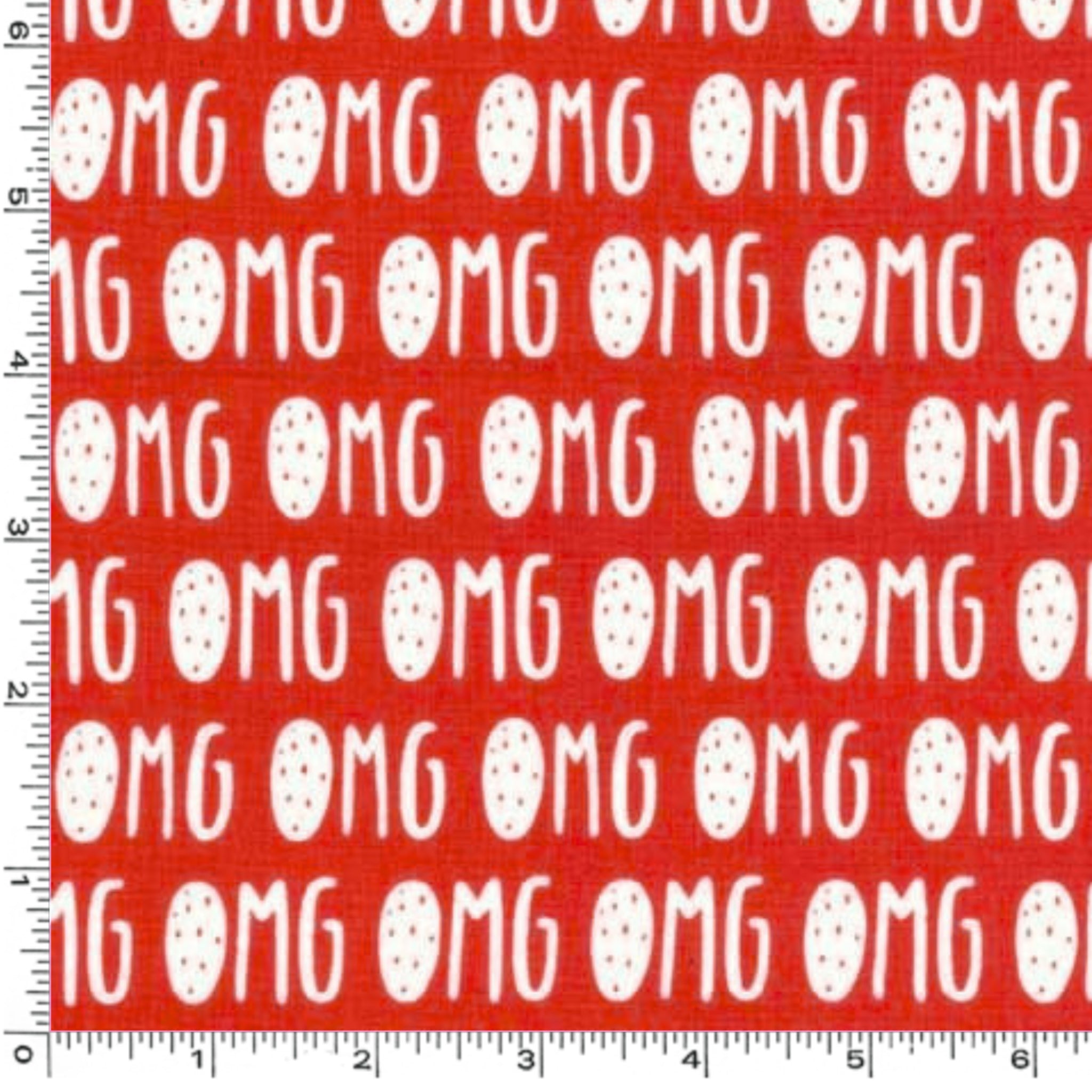 OMG text repeat white red Y2K novelty fabric for girls quilts tote bags patchwork sewing projects