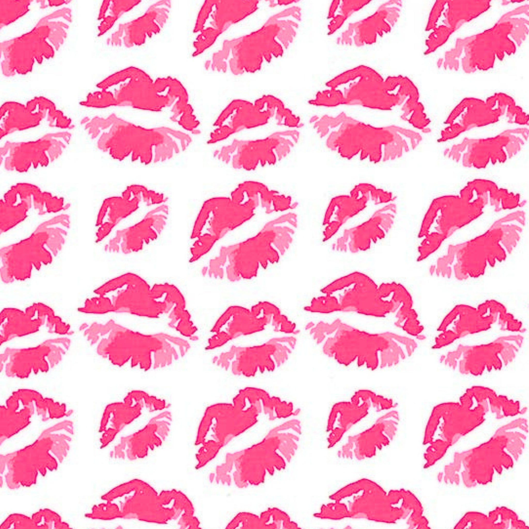 Hot pink magenta lipstick kisses white Y2K fabric for girls quilts cosmetic bags novelty patchwork sewing projects