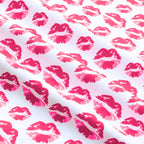 Hot pink magenta lips kisses white Y2K fabric for girls quilts cosmetic bags novelty patchwork sewing projects