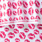 Hot pink magenta lip prints kiss marks white Y2K fabric for girls quilts cosmetic bags novelty patchwork sewing projects