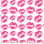 Hot pink magenta lip prints kiss marks white Y2K fabric for girls quilts cosmetic bags novelty patchwork sewing projects