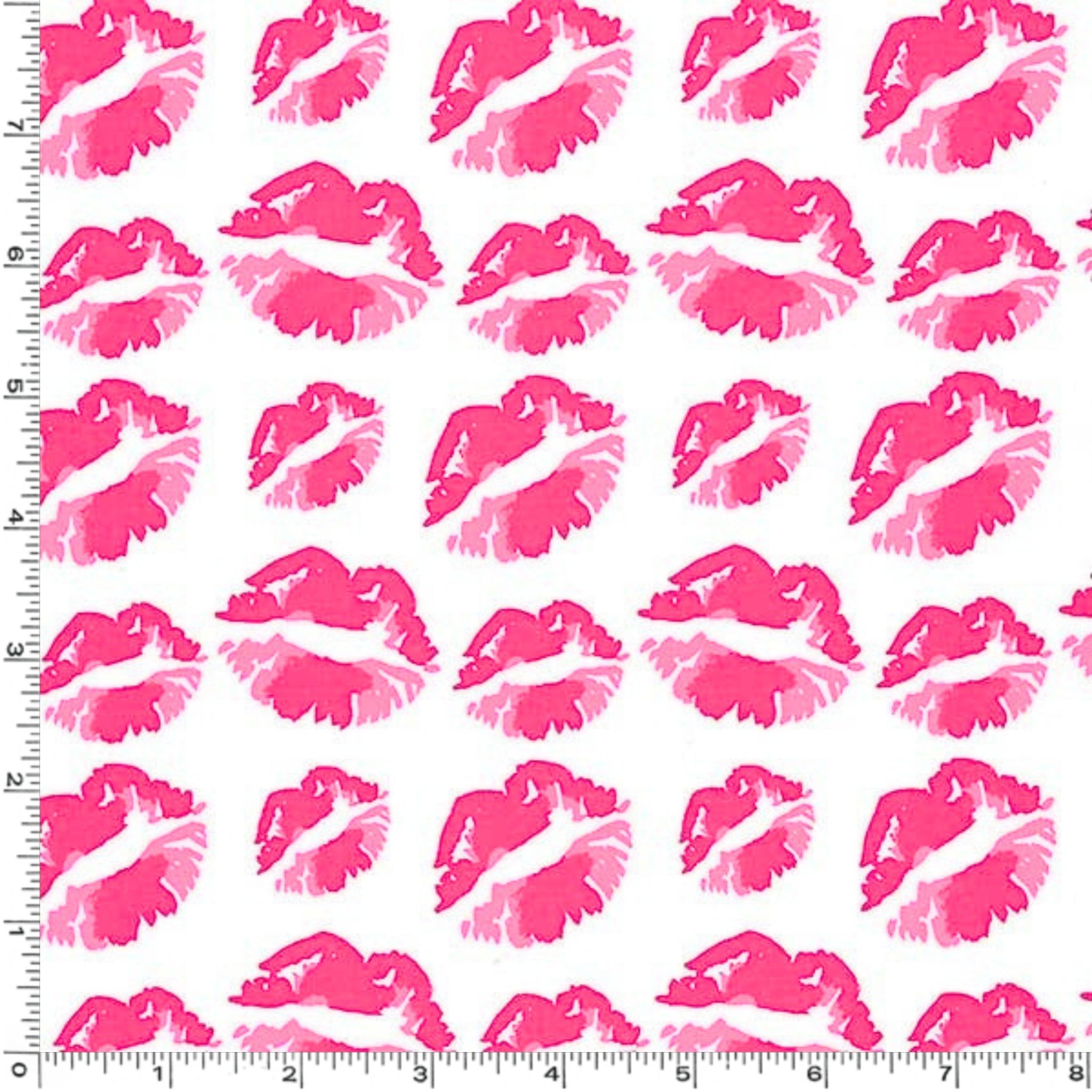 Hot pink magenta lip prints kiss marks white Y2K fabric for girls quilts cosmetic bags novelty patchwork sewing projects