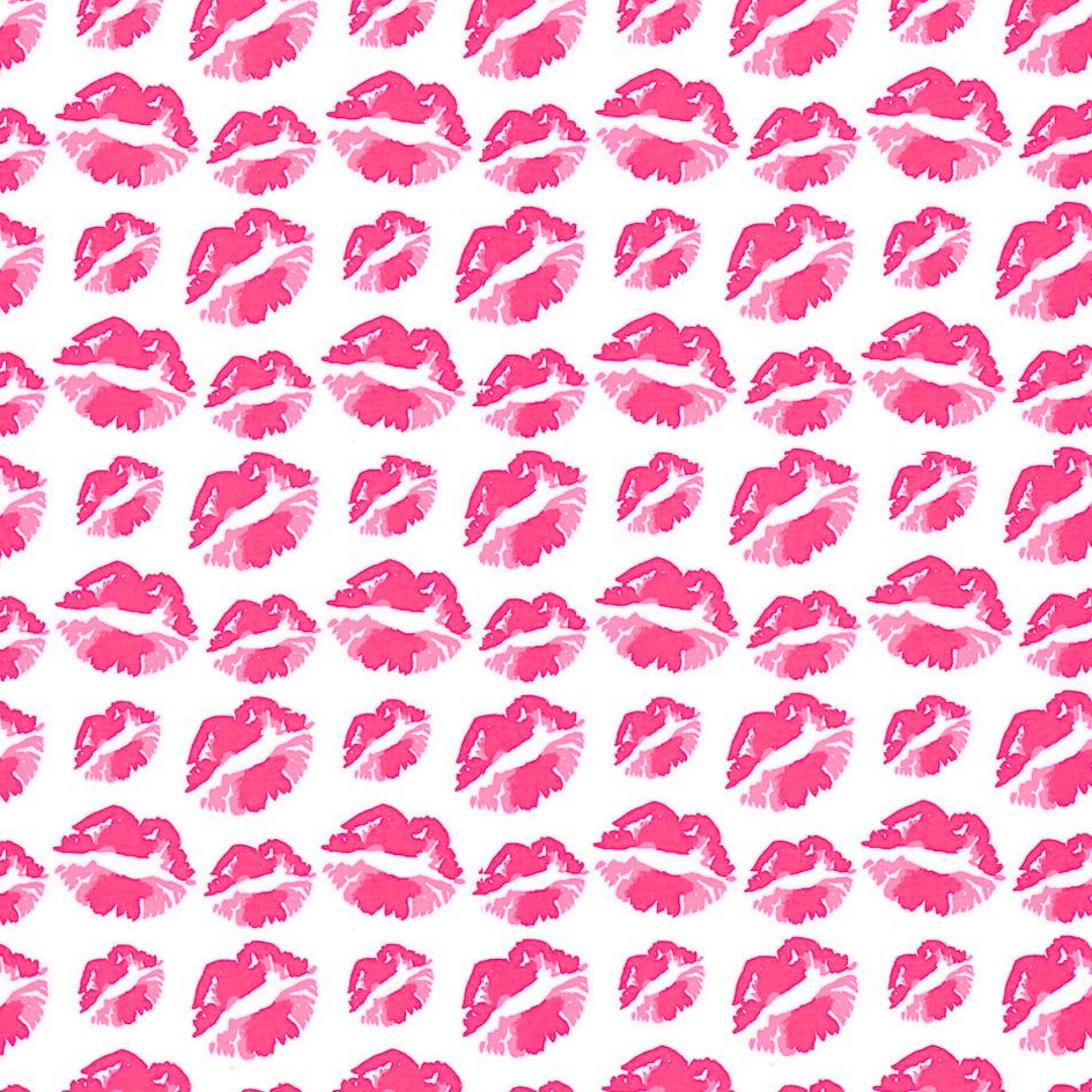 Hot pink magenta lip prints kisses white Y2K fabric for girls quilts cosmetic bags novelty patchwork sewing projects