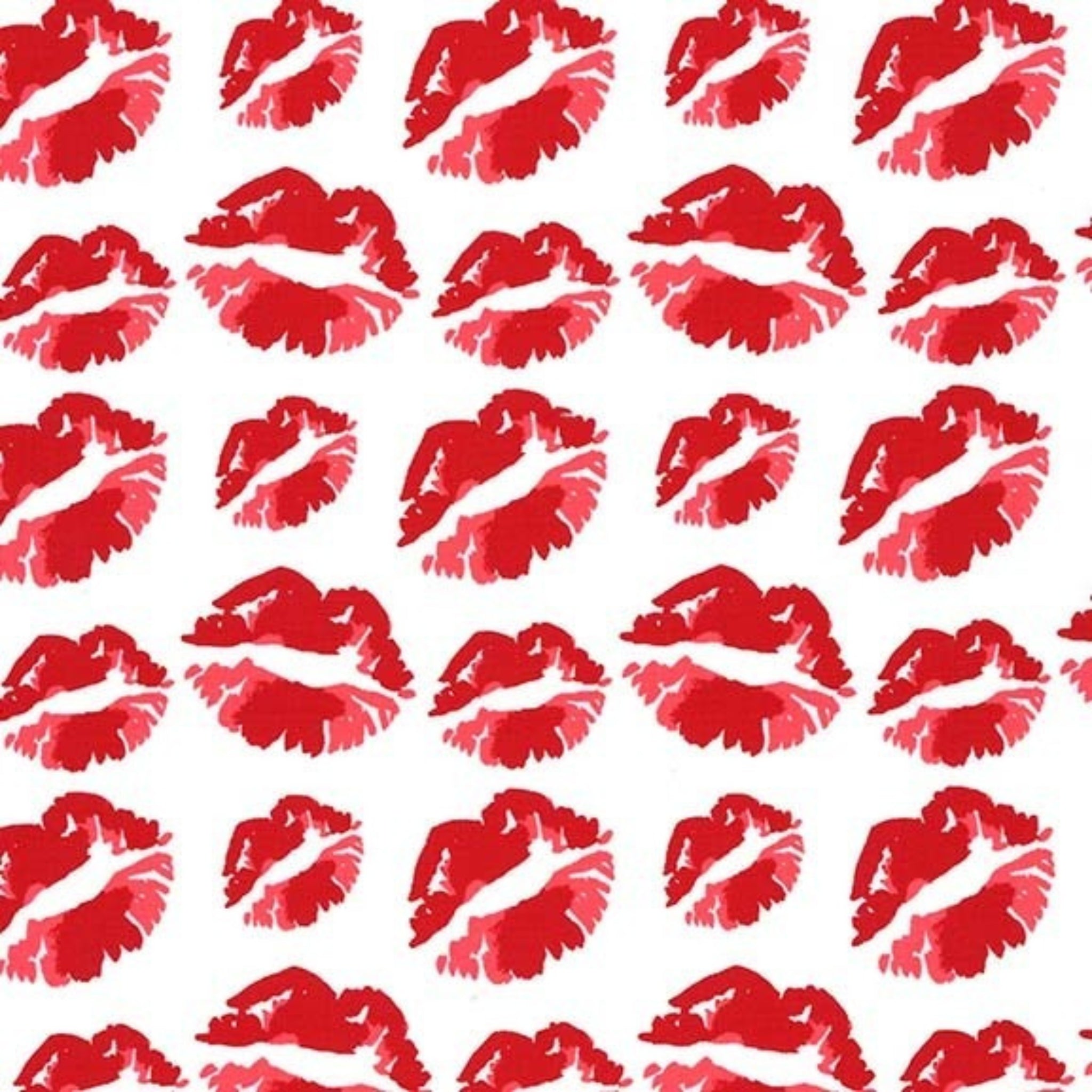 Red lipstick kisses lip prints white Y2K fabric for girls quilts cosmetic bags novelty patchwork sewing projects