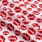 Lipstick kisses red lip prints white Y2K fabric for girls quilts cosmetic bags novelty patchwork sewing projects