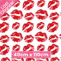 Red lipstick kisses lip prints white Y2K fabric for girls quilts cosmetic bags novelty patchwork sewing projects