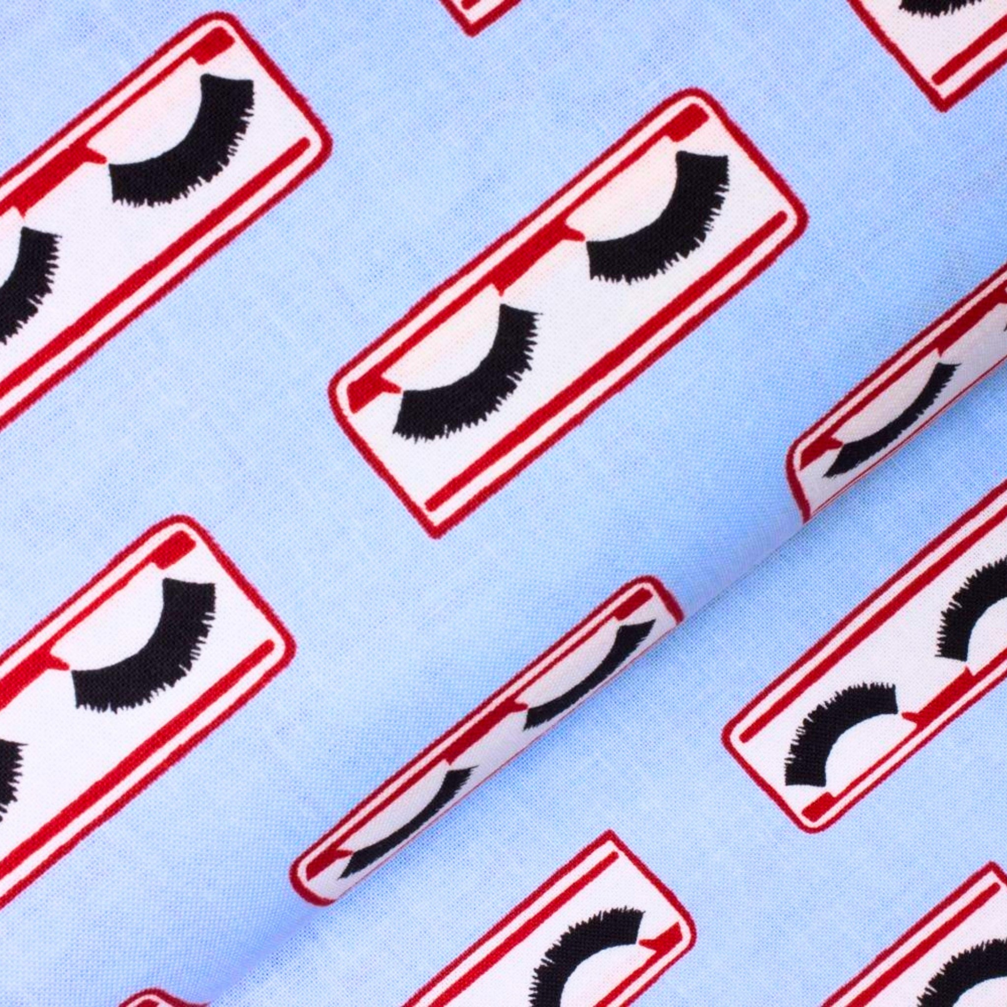 False eyelashes red white black powder blue Y2K novelty fabric for girls quilts cosmetic bags patchwork sewing projects