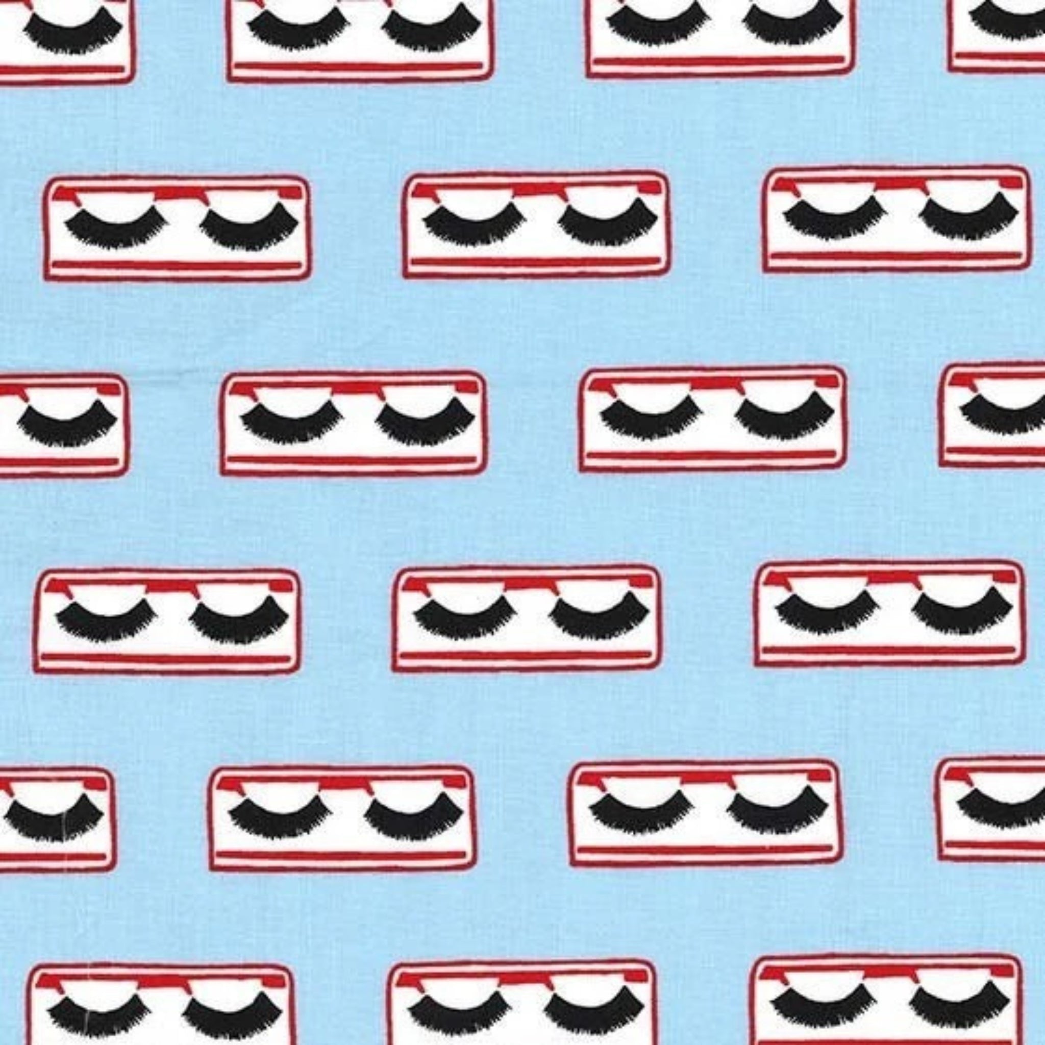 False lashes red white black powder blue Y2K novelty fabric for girls quilts cosmetic bags patchwork sewing projects