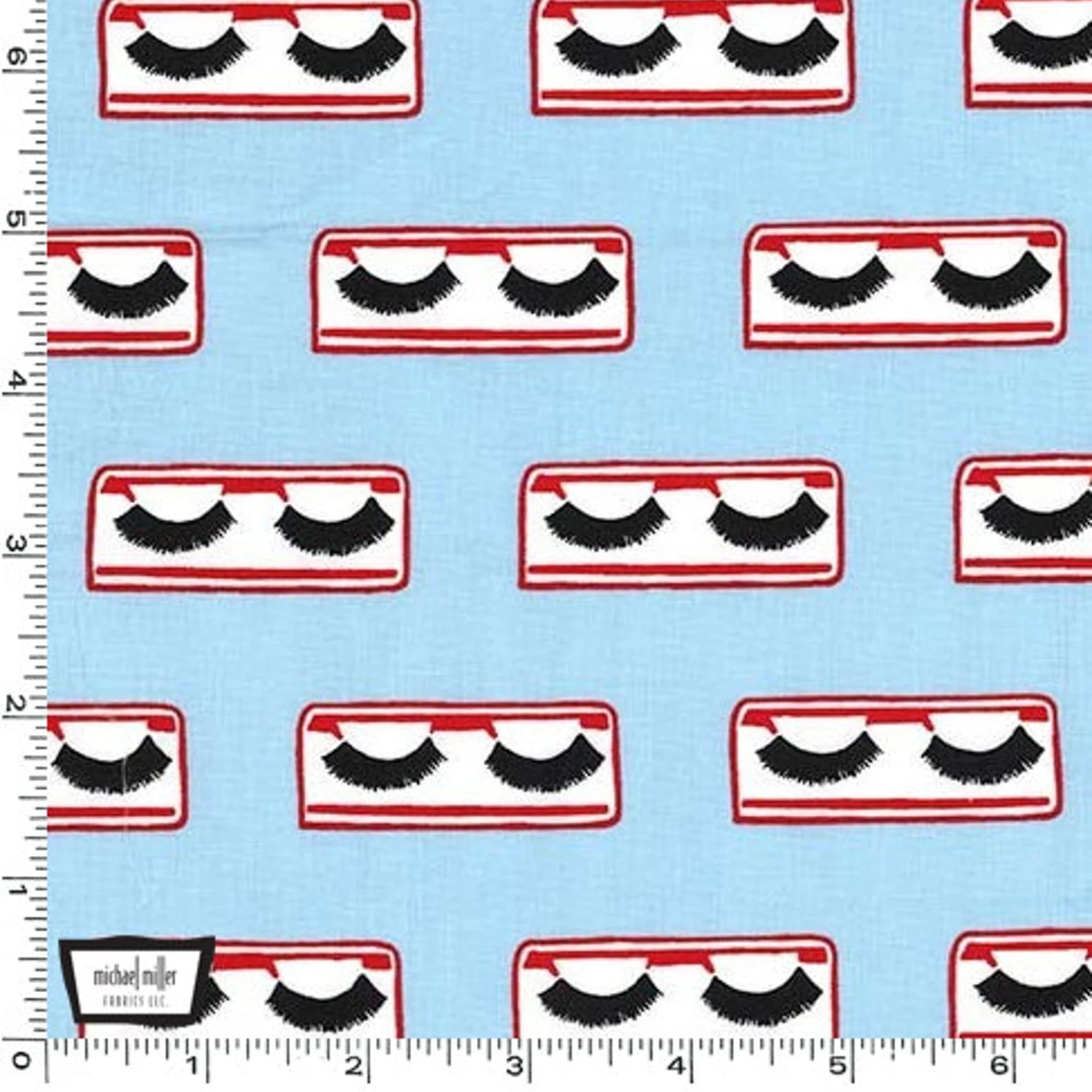 False eyelashes red white black powder blue Y2K novelty fabric for girls quilts cosmetic bags patchwork sewing projects