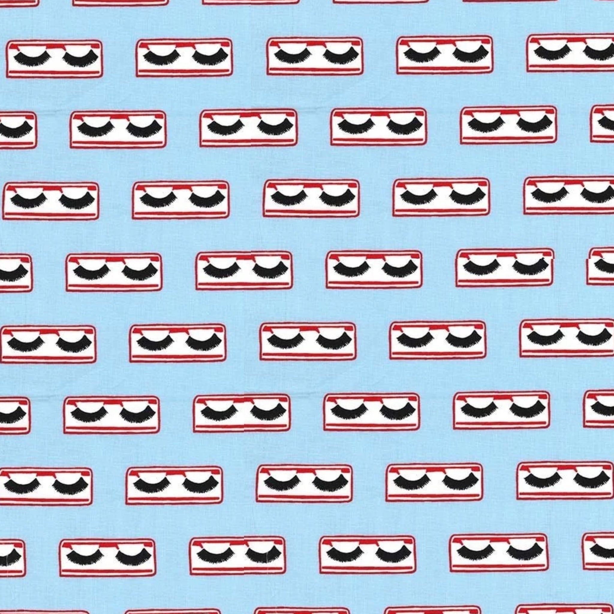 False lashes red white black powder blue Y2K novelty fabric for girls quilts cosmetic bags patchwork sewing projects