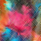 Gold metallic diagonal grid diamond pattern on orange purple fuchsia teal green ombré fabric for elegant quilts and patchwork sewing projects
