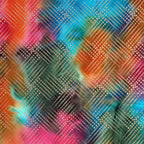 Gold metallic grid diamond pattern on orange purple fuchsia teal green ombré fabric for elegant quilts and patchwork sewing projects