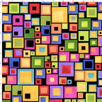 Rainbow nested squares geo multi-colour black fabric for quilts bags accessories and patchwork sewing projects Loralie Harris Designs