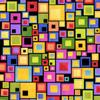 Rainbow nested squares geo multi-colour black fabric for quilts bags accessories and patchwork sewing projects Loralie Harris Designs