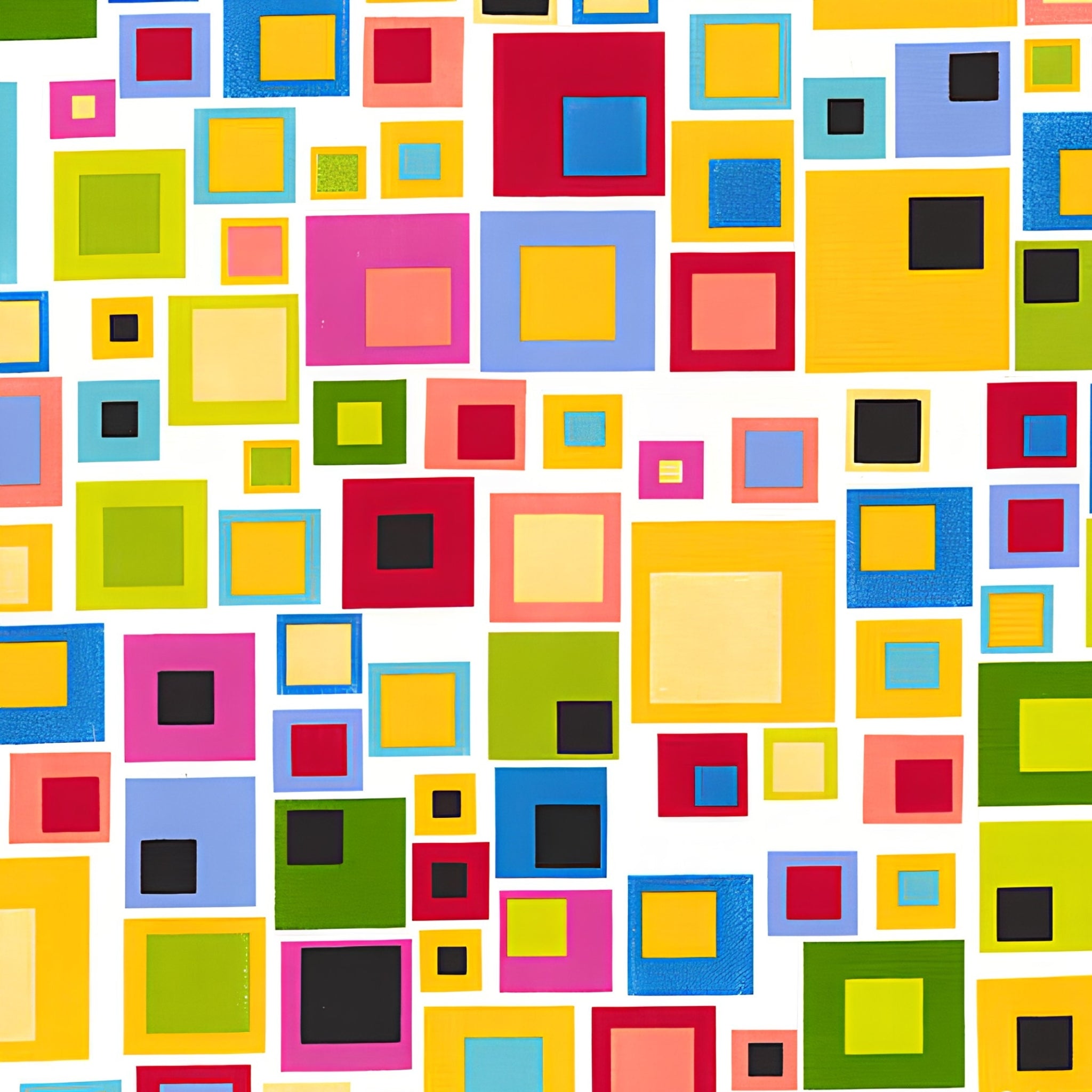 Rainbow nested squares geo multi-colour white fabric for quilts bags accessories and patchwork sewing projects Loralie Harris Designs