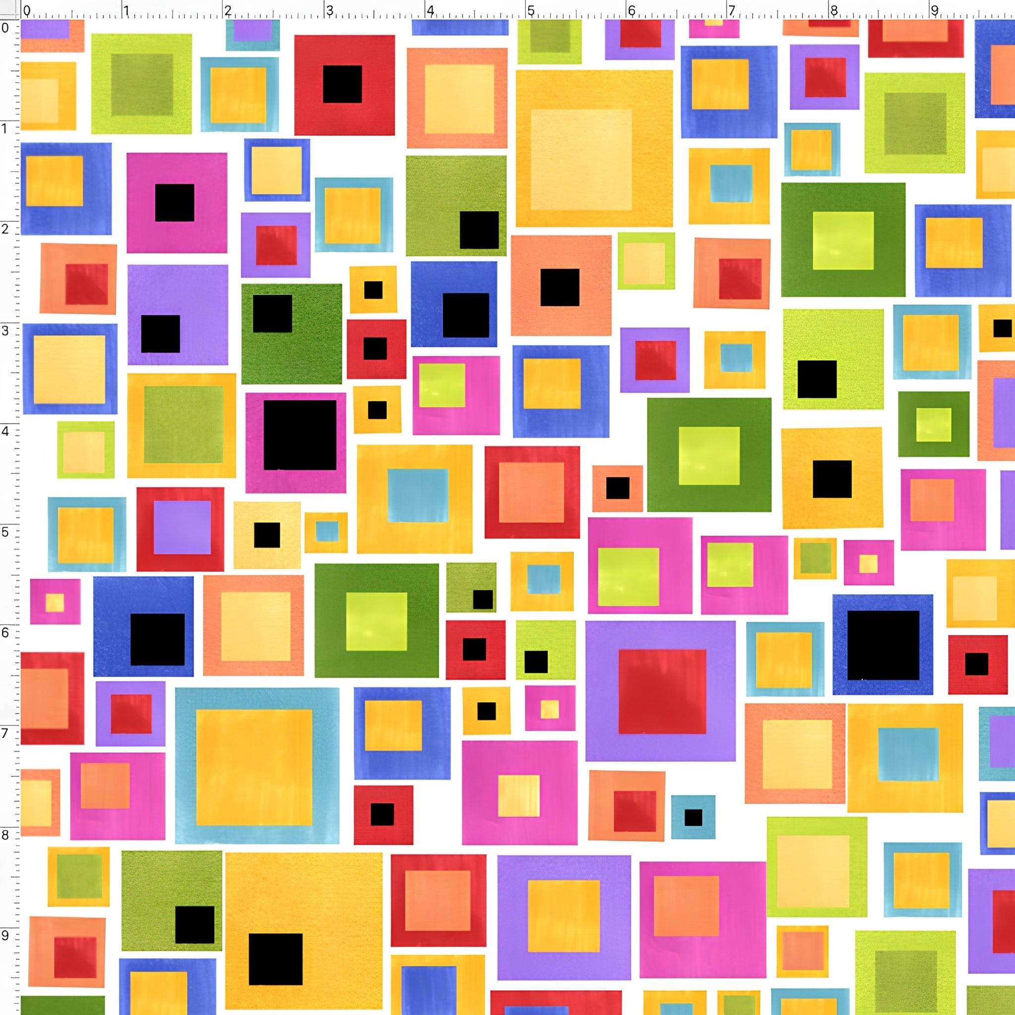 Rainbow nested squares geo multi-colour white fabric for quilts bags accessories and patchwork sewing projects Loralie Harris Designs