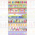 Novelty golf border stripe sky blue with golf ladies bags course scenes and golf clubs fabric for golf quilts bags and golfer gifts Loralie Harris Designs