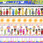 Novelty golf border stripe white with golf ladies bags course scenes and golf clubs fabric for golf quilts bags and golfer gifts Loralie Harris Design