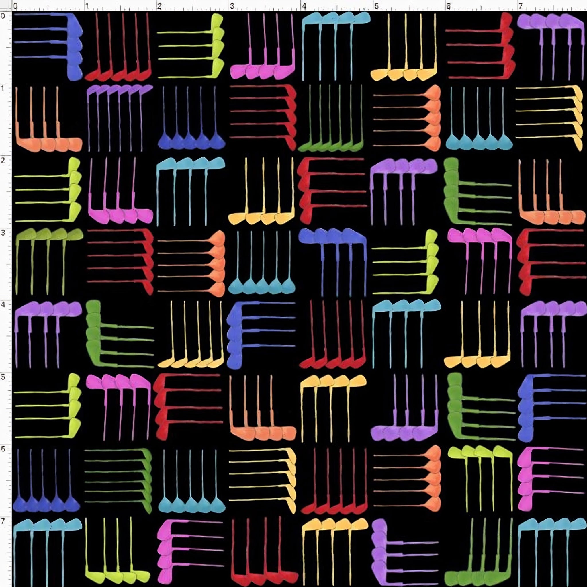 Novelty golf clubs woven geometric multi-colour black fabric for golf quilts bags accessories and golfer gifts Loralie Harris Designs