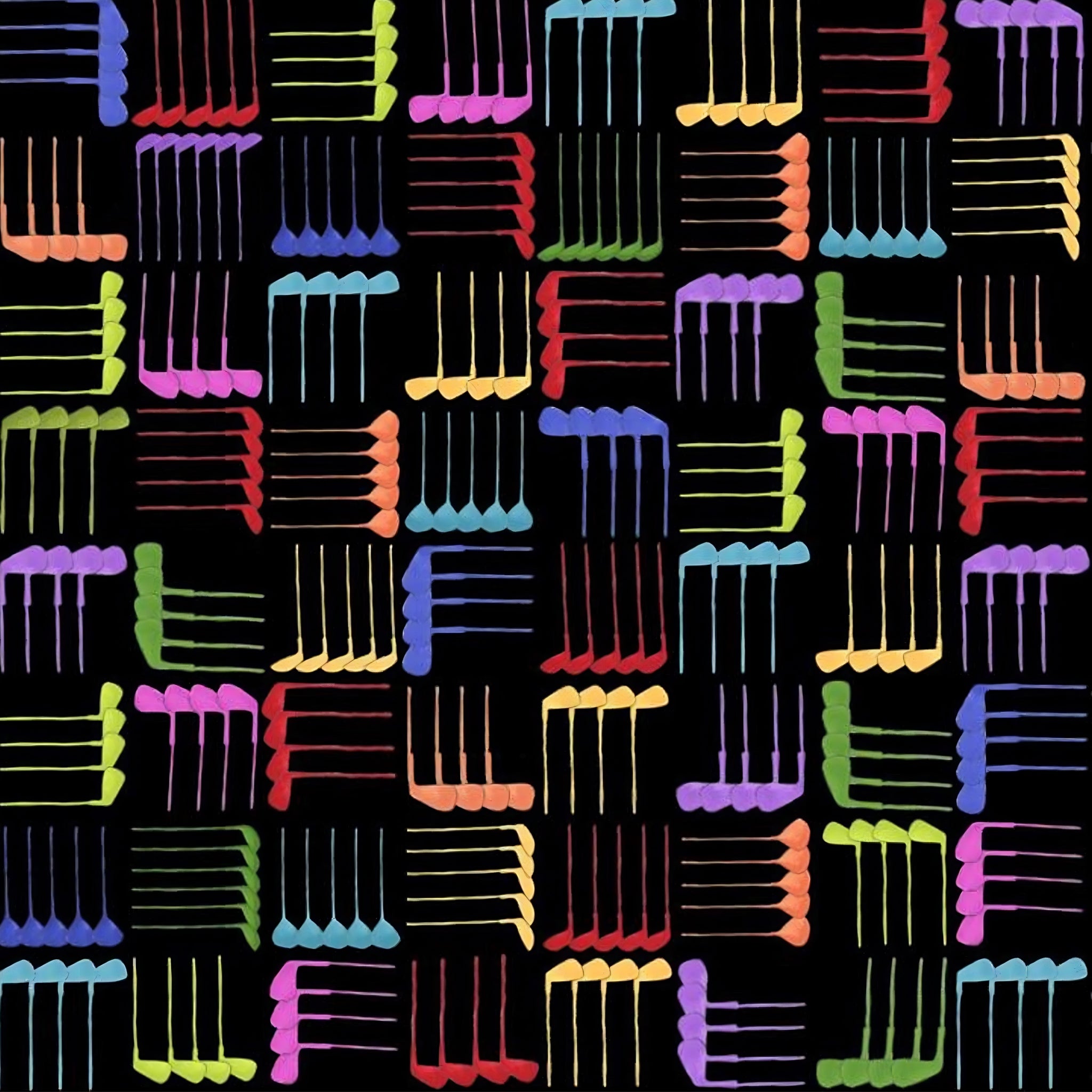 Novelty golf clubs woven geometric multi-colour black fabric for golf quilts bags accessories and golfer gifts Loralie Harris Designs