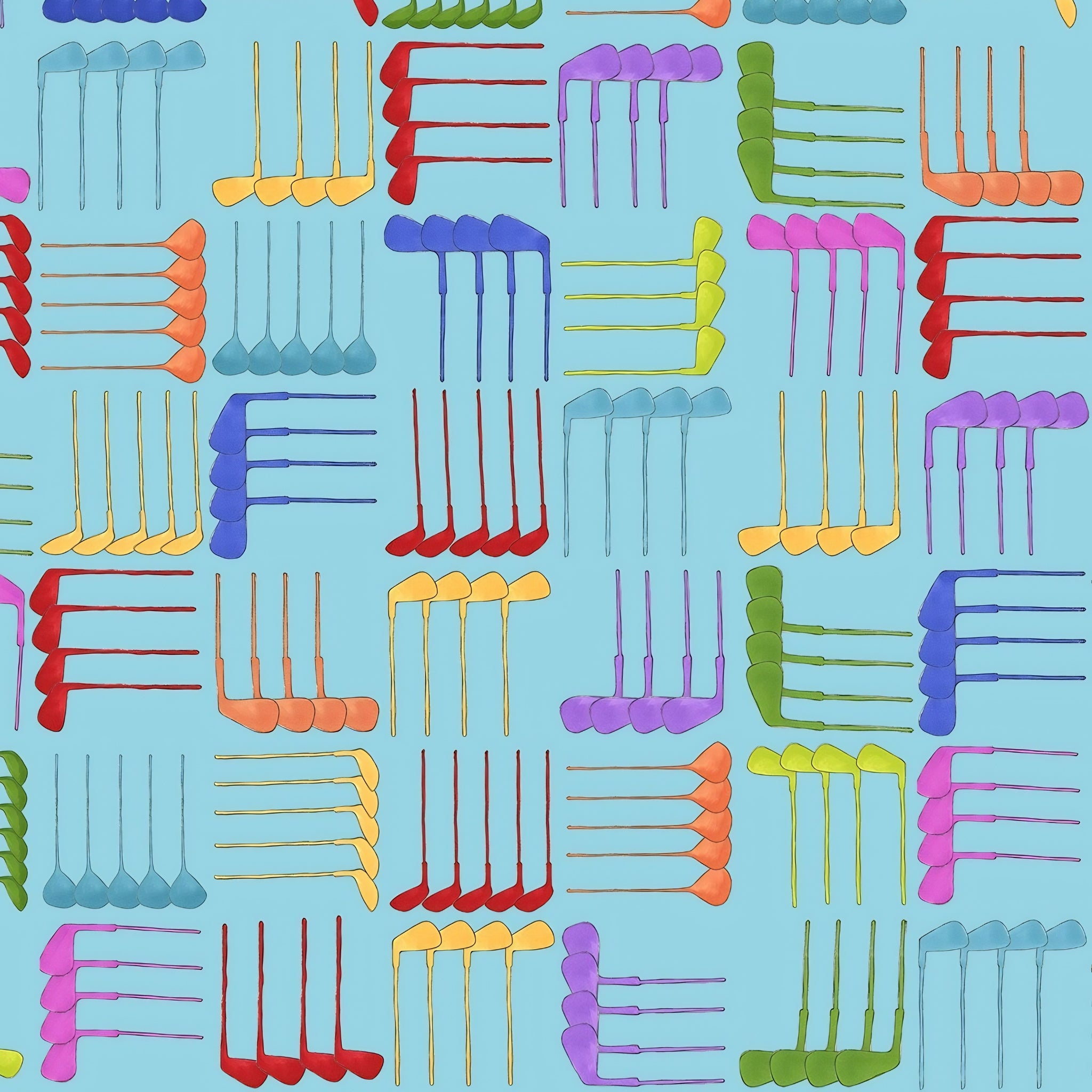 Novelty golf clubs woven geometric multi-colour turquoise fabric for golf quilts bags accessories and golfer gifts Loralie Harris Designs