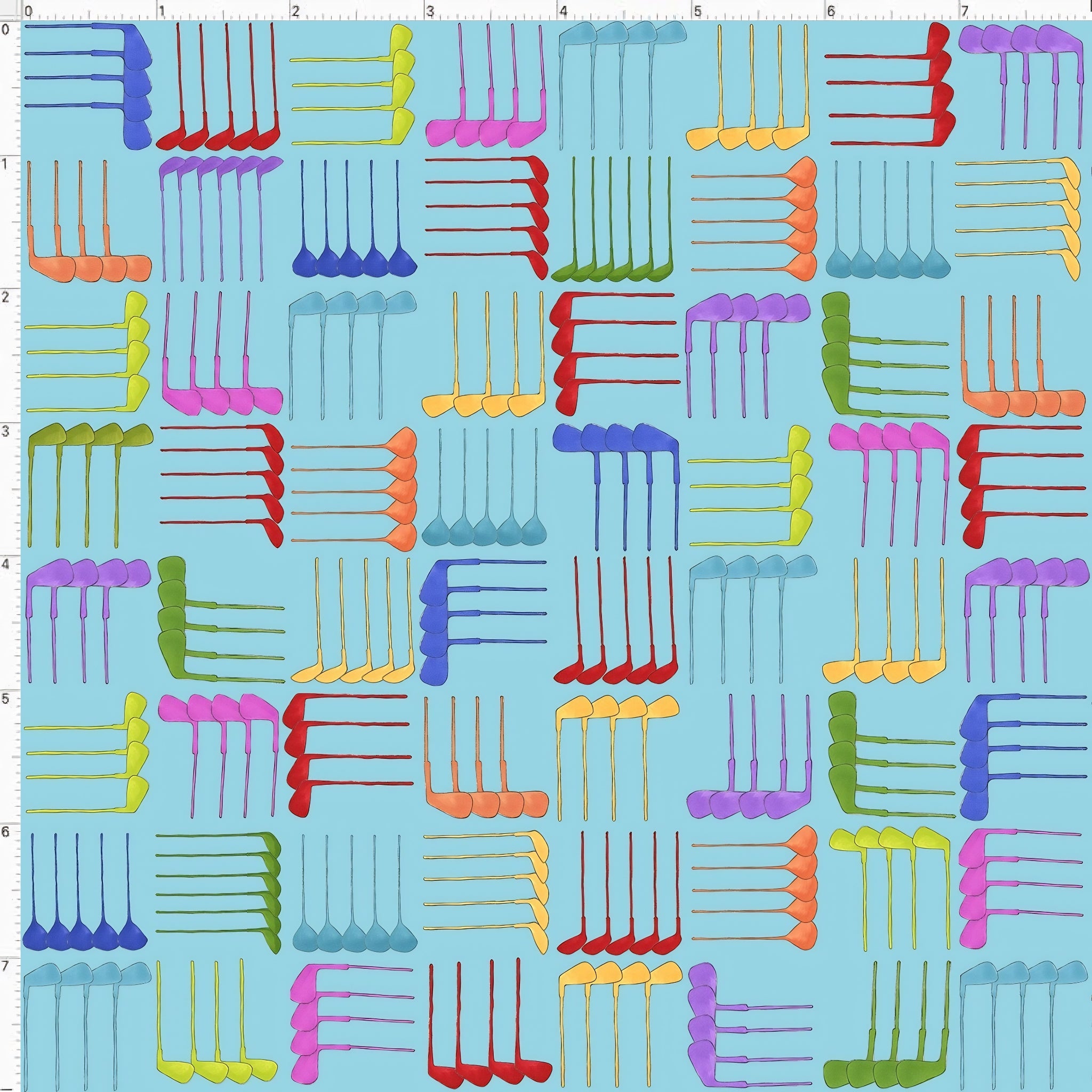 Novelty golf clubs woven geometric multi-colour turquoise fabric for golf quilts bags accessories and golfer gifts Loralie Harris Designs