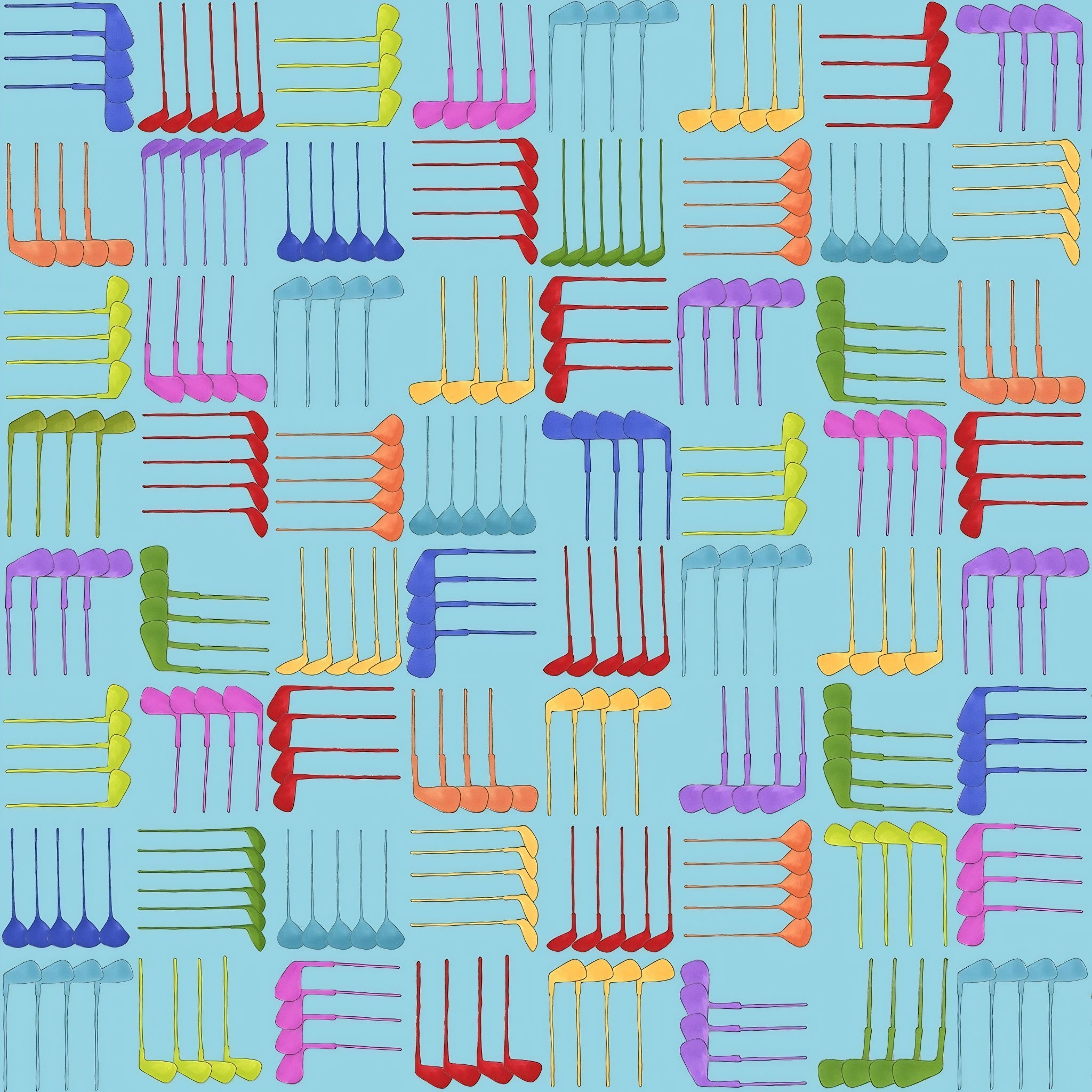 Novelty golf clubs woven geometric multi-colour turquoise fabric for golf quilts bags accessories and golfer gifts Loralie Harris Designs