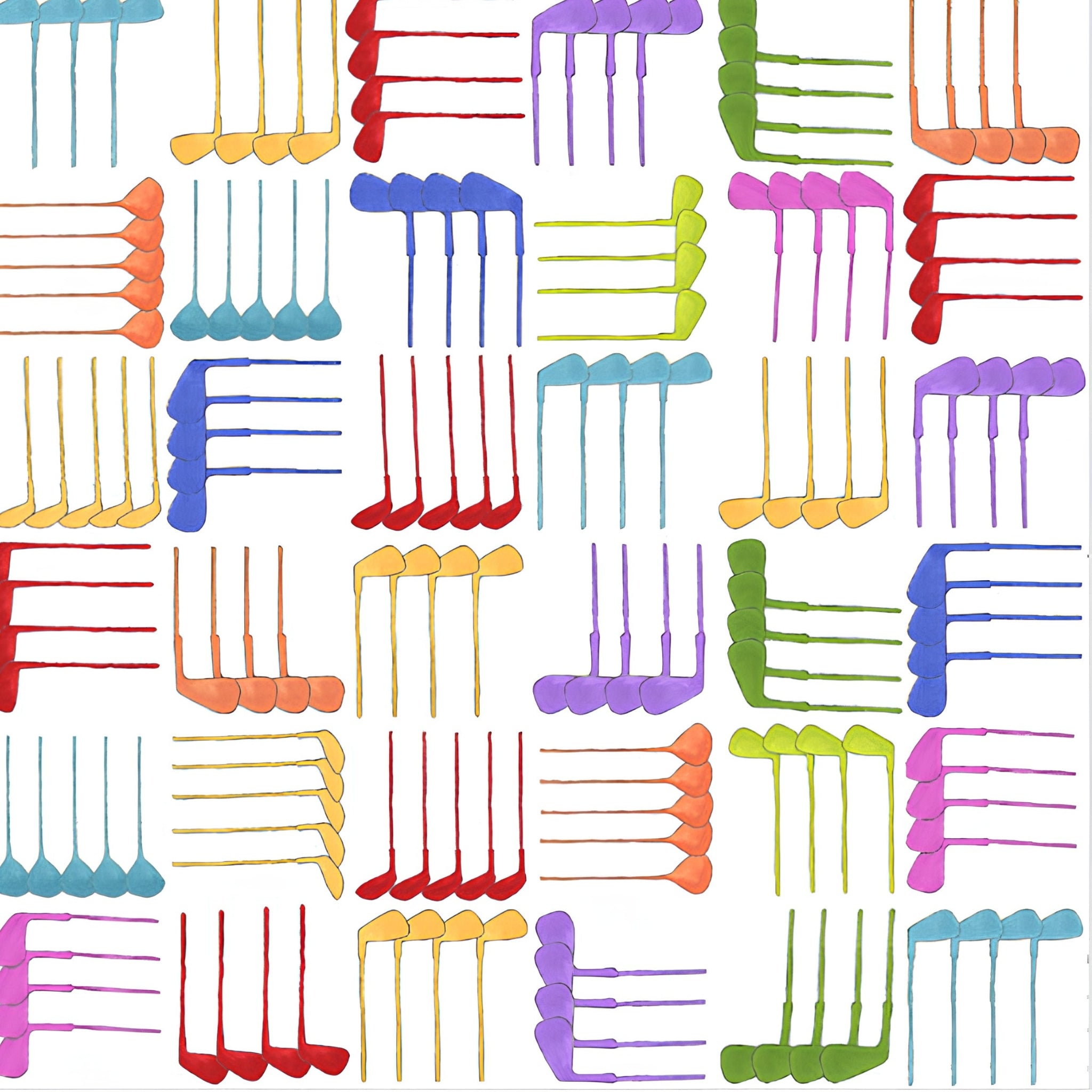 Novelty golf clubs woven geometric multi-colour white fabric for golf quilts bags accessories and golfer gifts Loralie Harris Designs