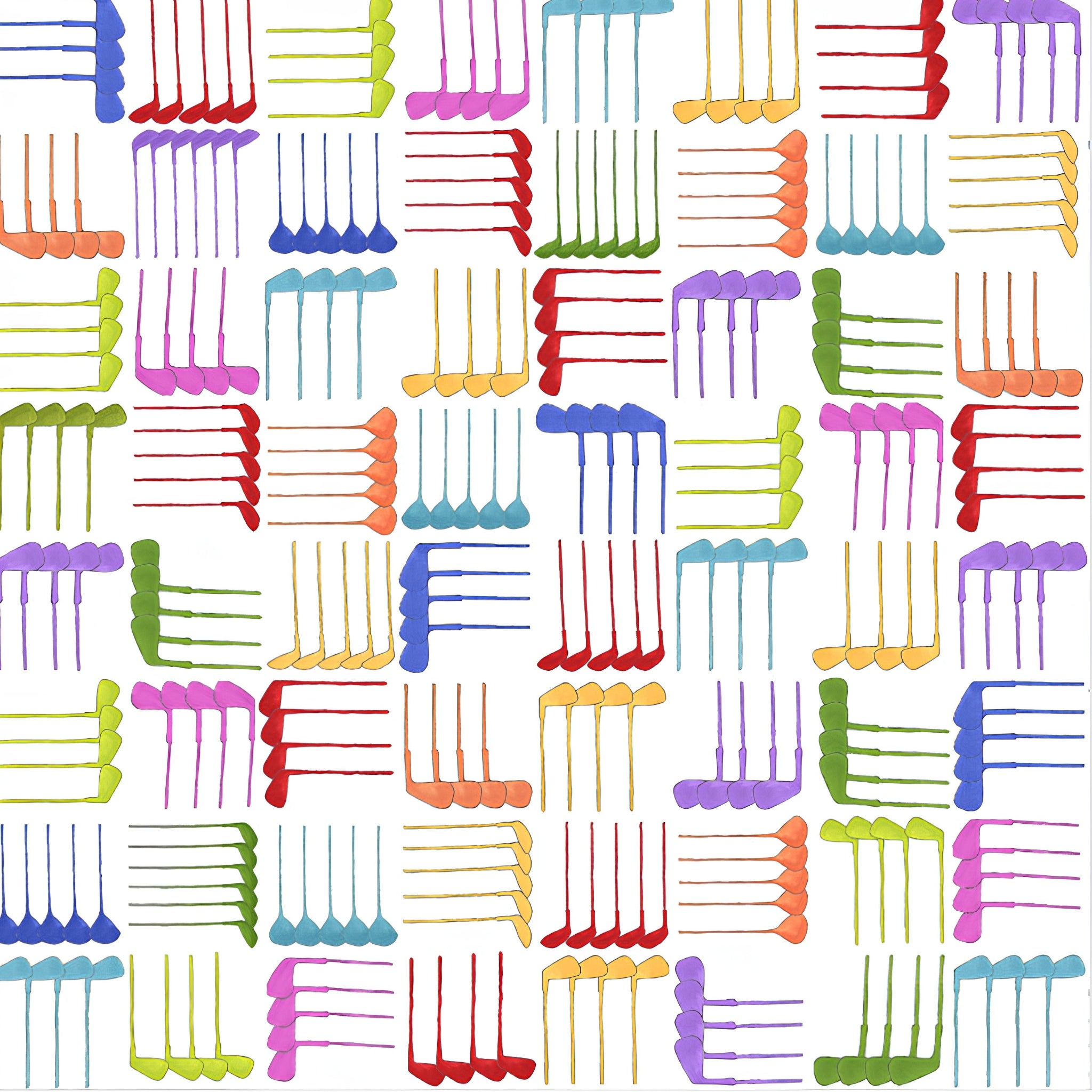 Novelty golf clubs woven geometric multi-colour white fabric for golf quilts bags accessories and golfer gifts Loralie Harris Designs