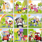 Novelty golf ladies panel multi-colour with golf carts rainbows sunshine and course scenes fabric for golf quilts cushions and golfer gifts Loralie Harris Designs