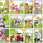 Novelty golf ladies panel multi-colour with golf carts rainbows sunshine and course scenes fabric for golf quilts cushions and golfer gifts Loralie Harris Designs
