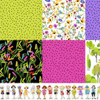 Novelty golf patch panel multi-colour with golf ladies border and coordinate prints fabric for golf quilts bags and golfer gifts Loralie Harris Designs