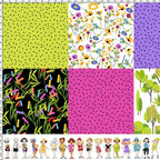 Novelty golf patch panel multi-colour with golf ladies border and coordinate prints fabric for golf quilts bags and golfer gifts Loralie Harris Designs