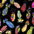 Novelty tossed golf bags multi-colour black fabric for golf quilts tote bags cushions and golfer gifts Loralie Harris Designs