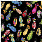 Novelty tossed golf bags multi-colour black fabric for golf quilts tote bags cushions and golfer gifts Loralie Harris Designs