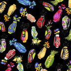 Novelty tossed golf bags multi-colour black fabric for golf quilts tote bags cushions and golfer gifts Loralie Harris Designs