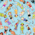 Novelty tossed golfer girls multi-colour turquoise fabric for golf quilts bags cushions and golfer gifts Loralie Harris Designs